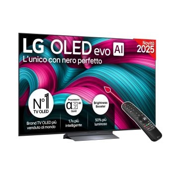 Vista frontale di una TV 65 pollici LG OLED evo AI C5 4K Smart TV 2025 OLED65C55LA